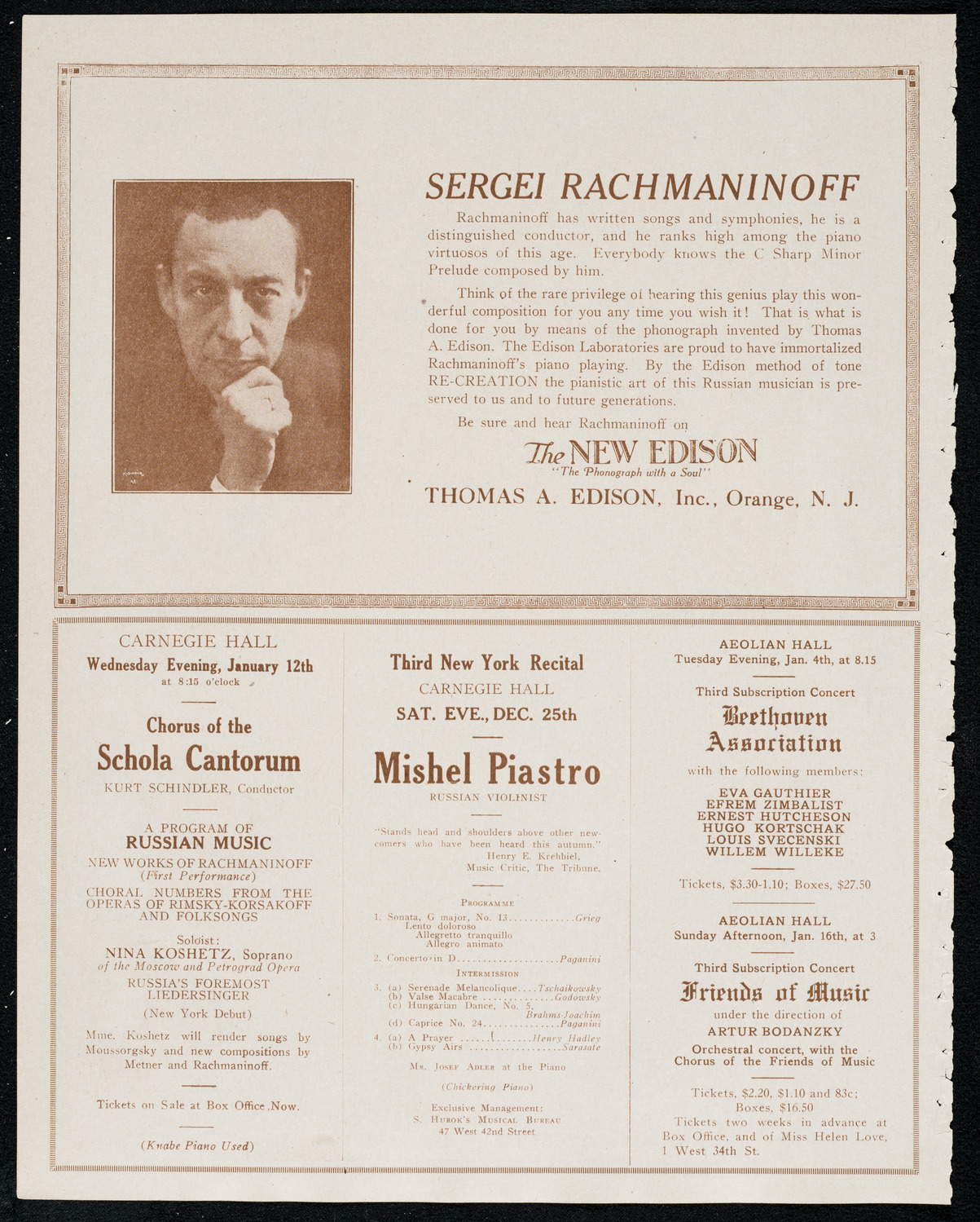 Mischa Levitzki, Piano and Sascha Jacobsen, Violin, December 23, 1920, program page 2