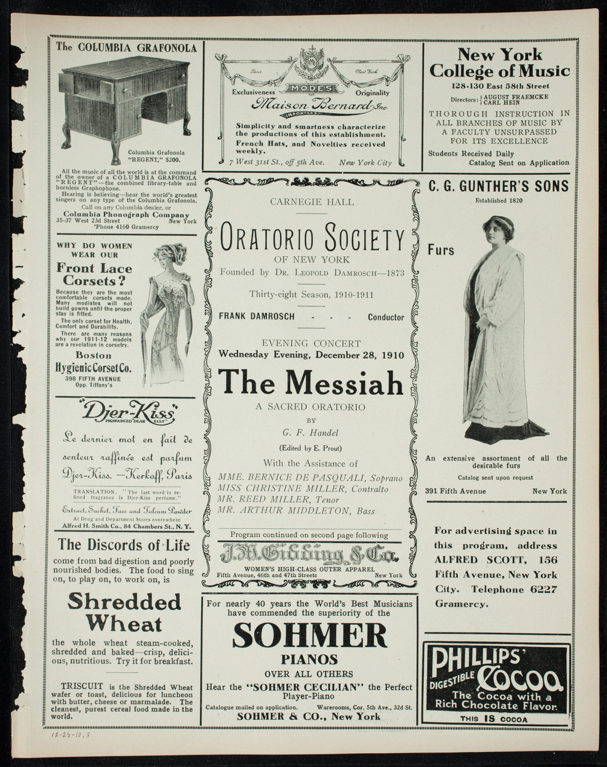 Oratorio Society of New York, December 28, 1910, program page 5