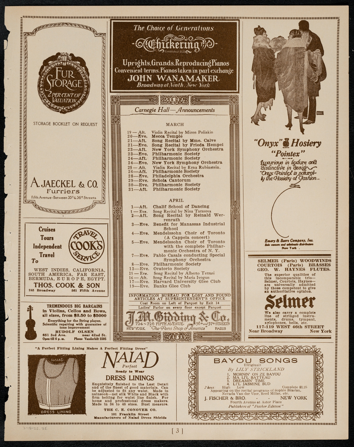 Orchestral concert by Matteo Bensman, March 18, 1922, program page 3