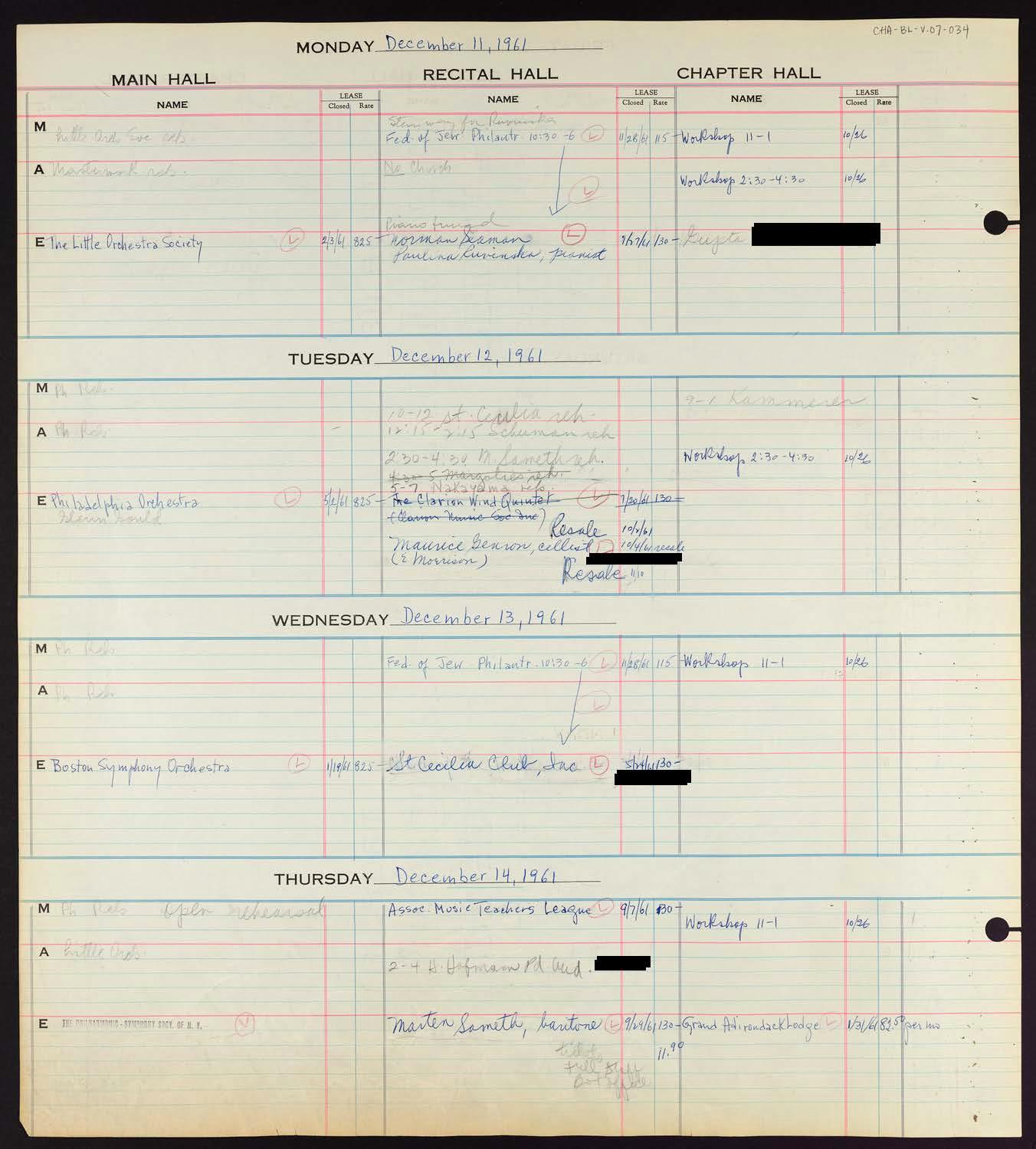 Carnegie Hall Booking Ledger, volume 7, page 34