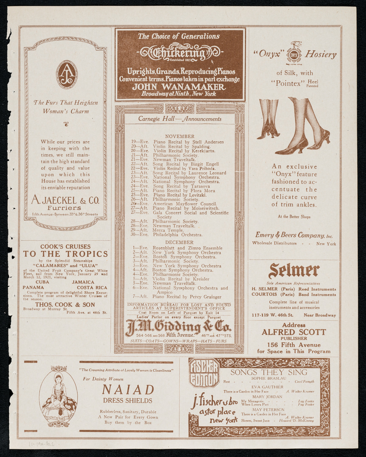 New York Philharmonic, November 19, 1920, program page 3