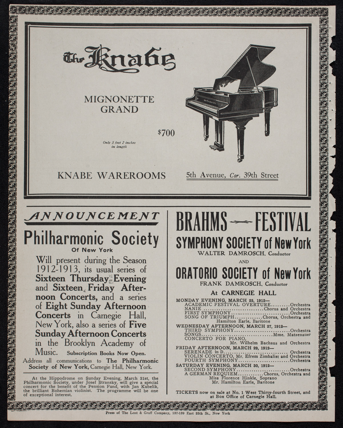 Wilhelm Backhaus, Piano, March 22, 1912, program page 12