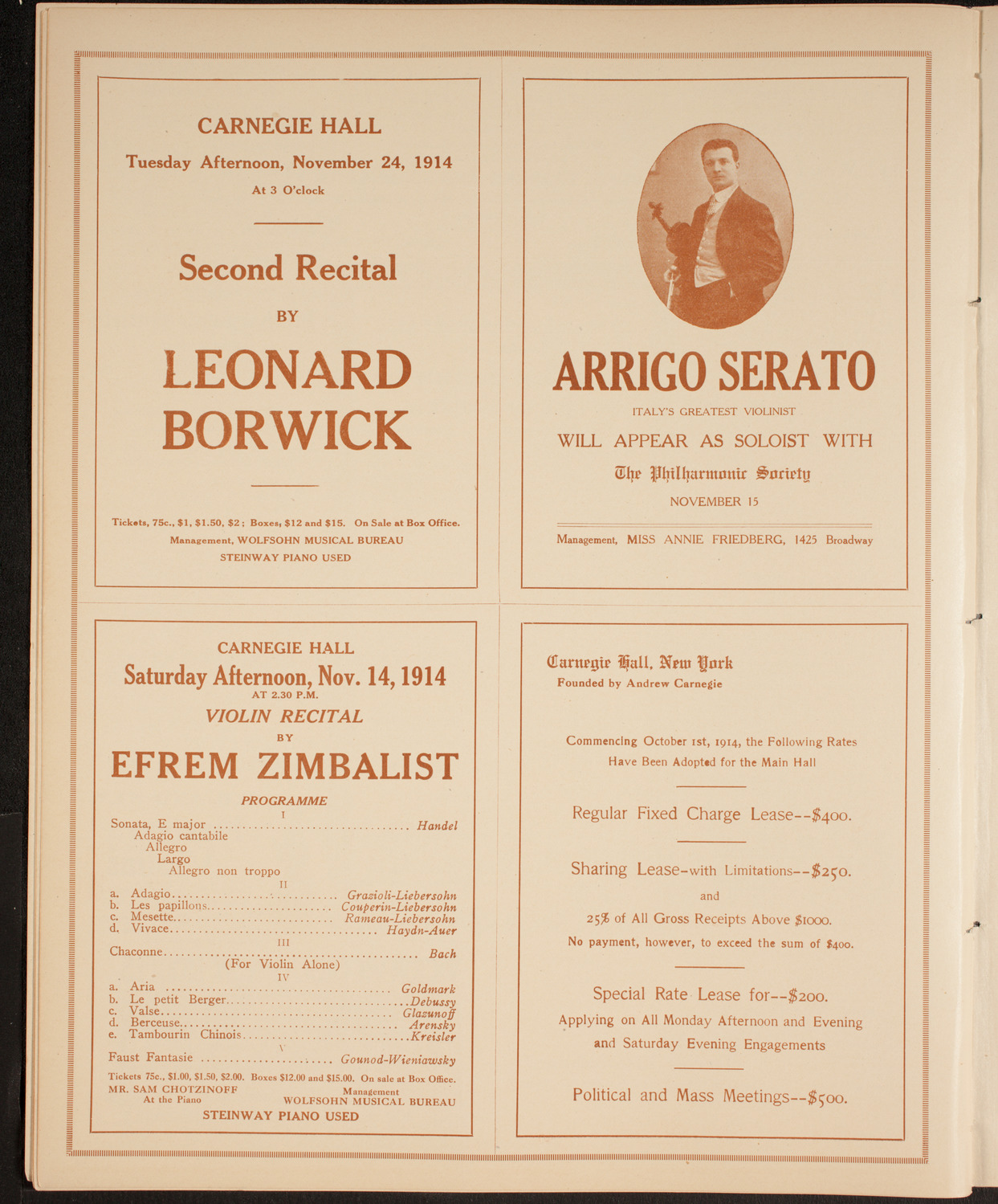Leonard Borwick, Piano, November 5, 1914, program page 10