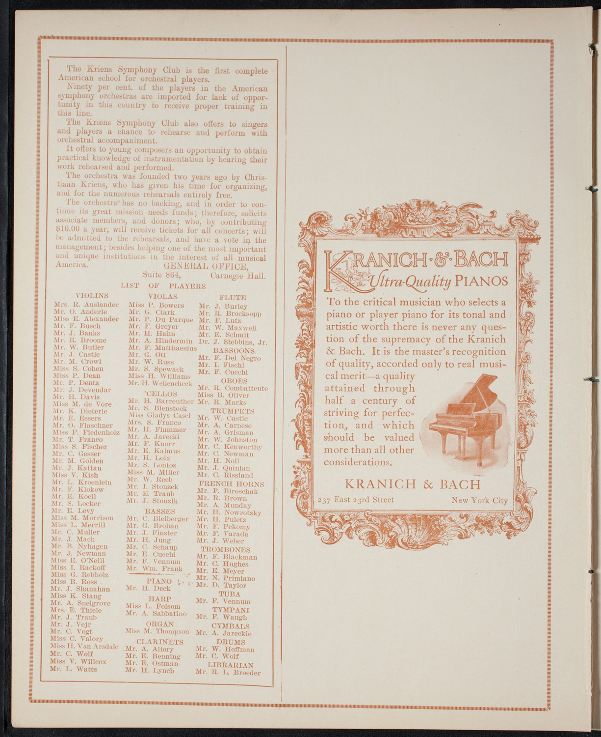 Kriens Symphony Club, April 26, 1915, program page 10