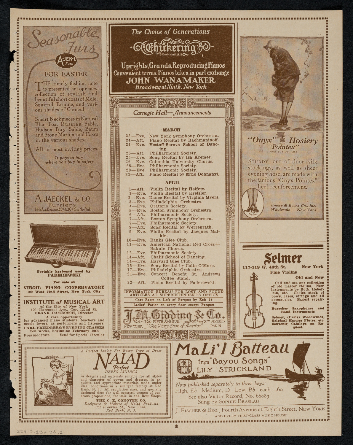 New York Philharmonic, March 23, 1923, program page 3