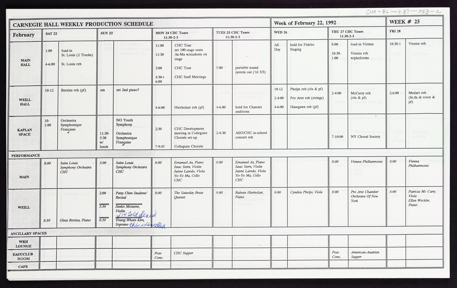 Carnegie Hall Booking Ledger, volume 37, page 53a