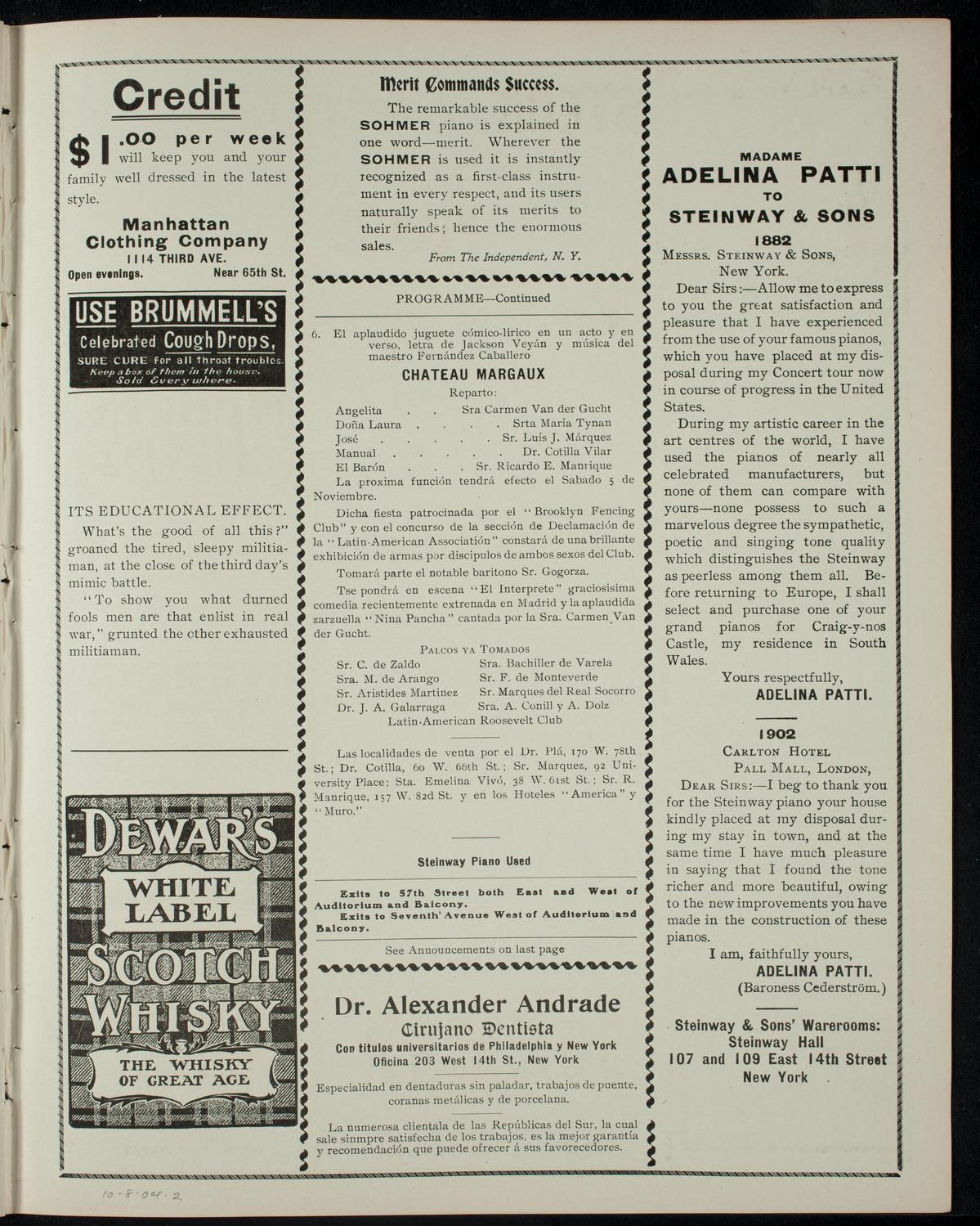 Función Lírico-Dramática a Beneficio del Niño Violinista Jose M. Namias, October 8, 1904, program page 3