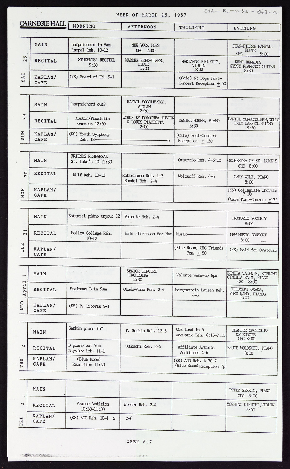 Carnegie Hall Booking Ledger, volume 32, page 63a