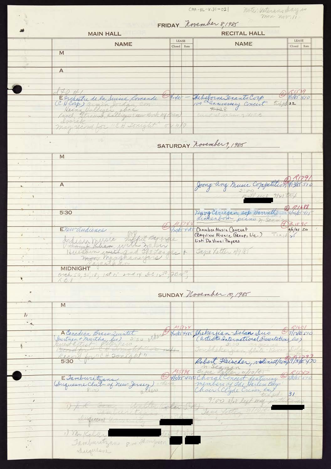 Carnegie Hall Booking Ledger, volume 31, page 21