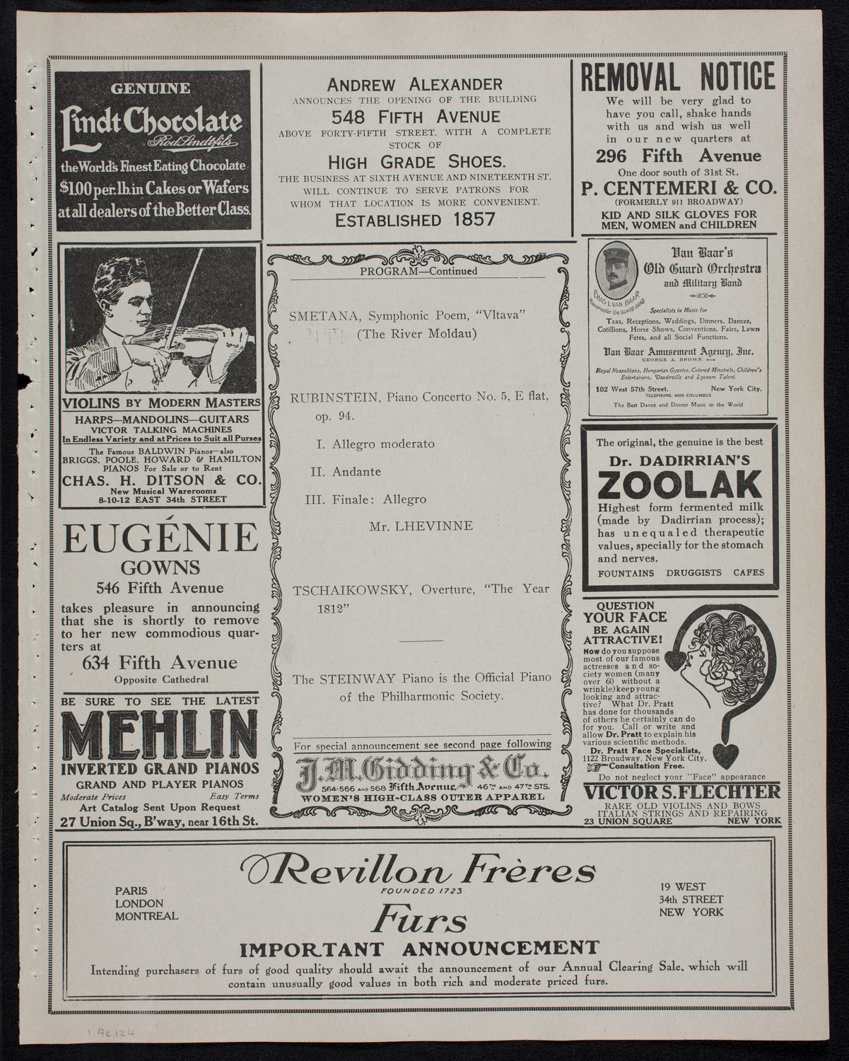 New York Philharmonic, January 4, 1912, program page 7