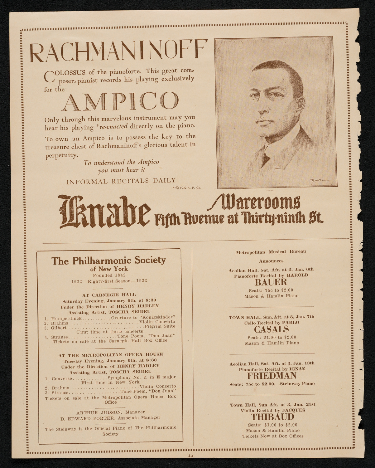 Philadelphia Orchestra, January 2, 1923, program page 12