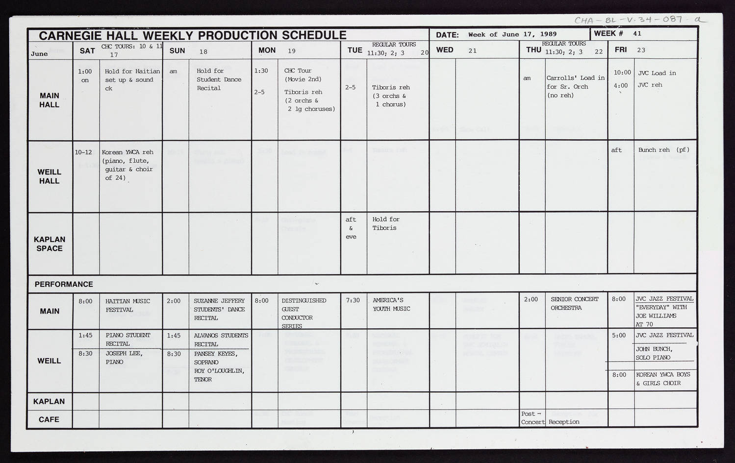 Carnegie Hall Booking Ledger, volume 34, page 87a