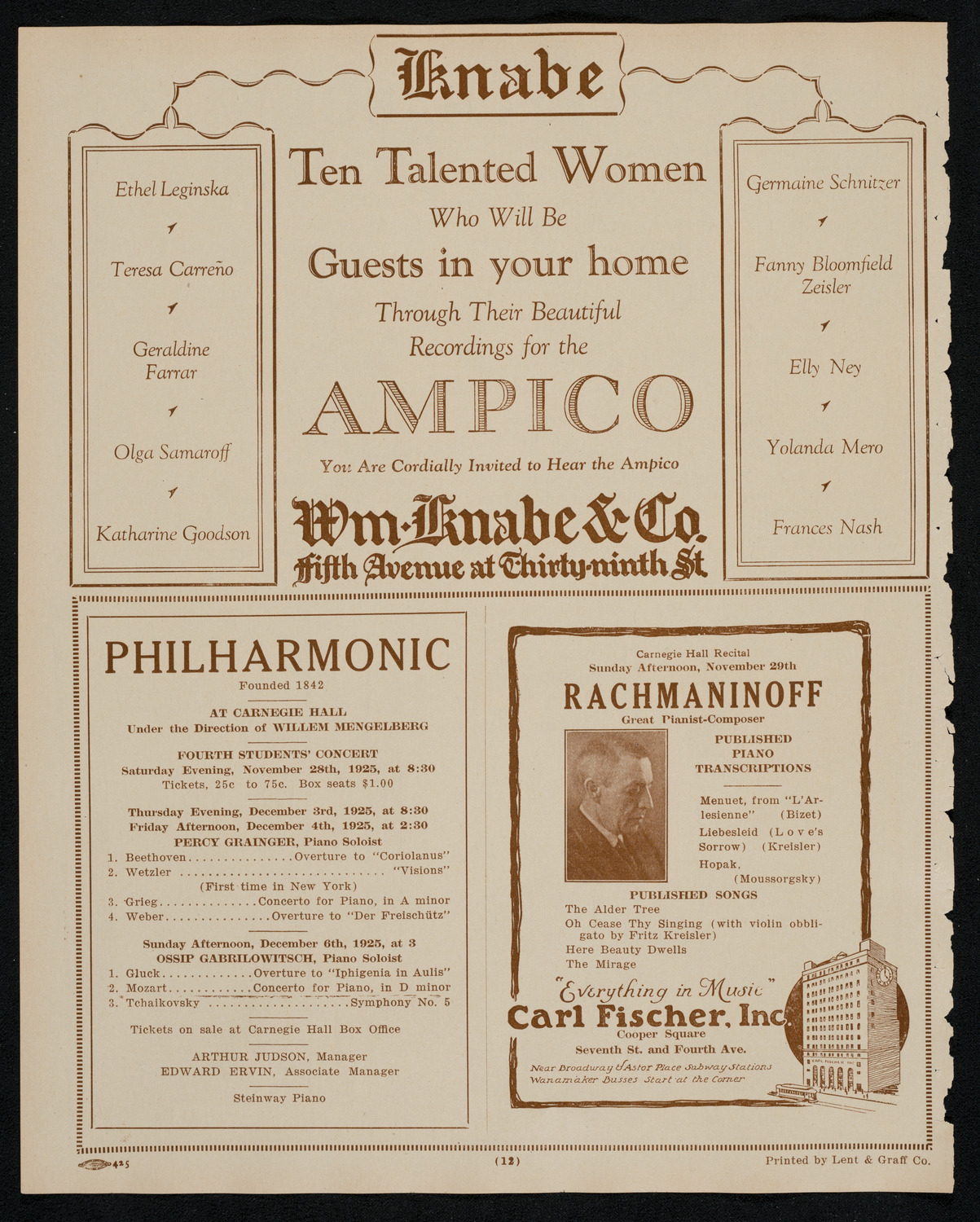 Boston Symphony Orchestra, November 26, 1925, program page 12