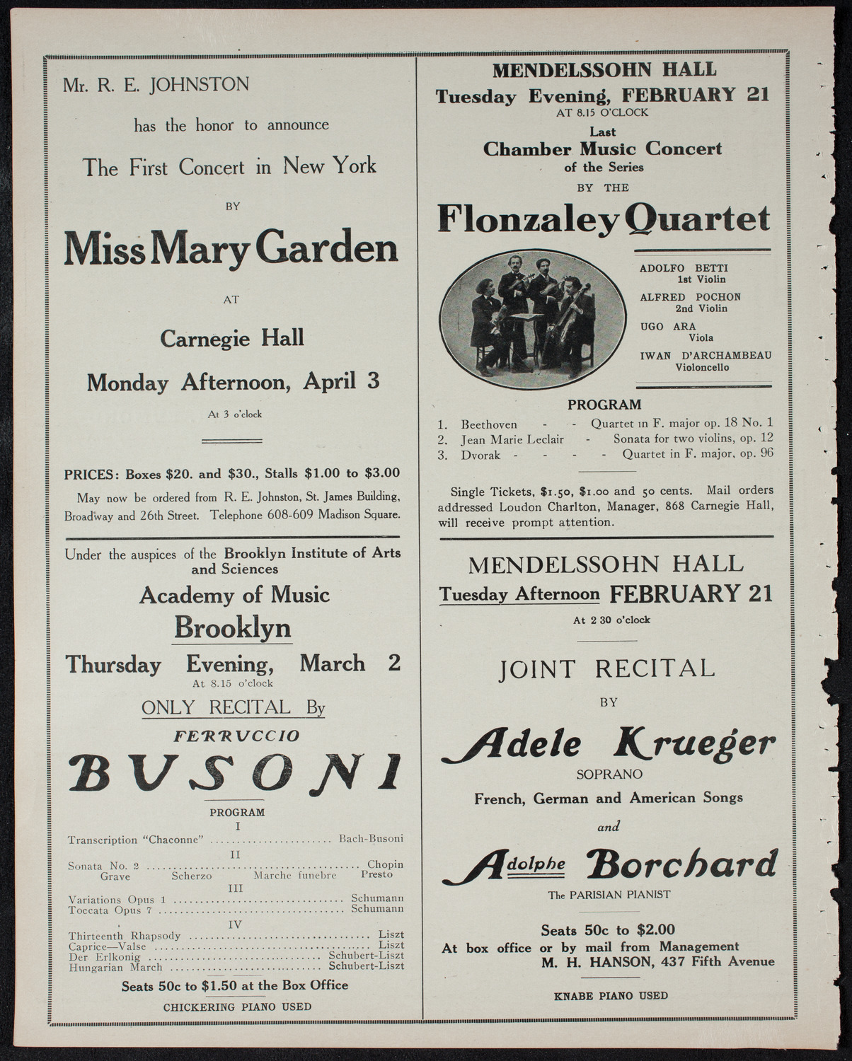 New York Philharmonic, February 19, 1911, program page 10