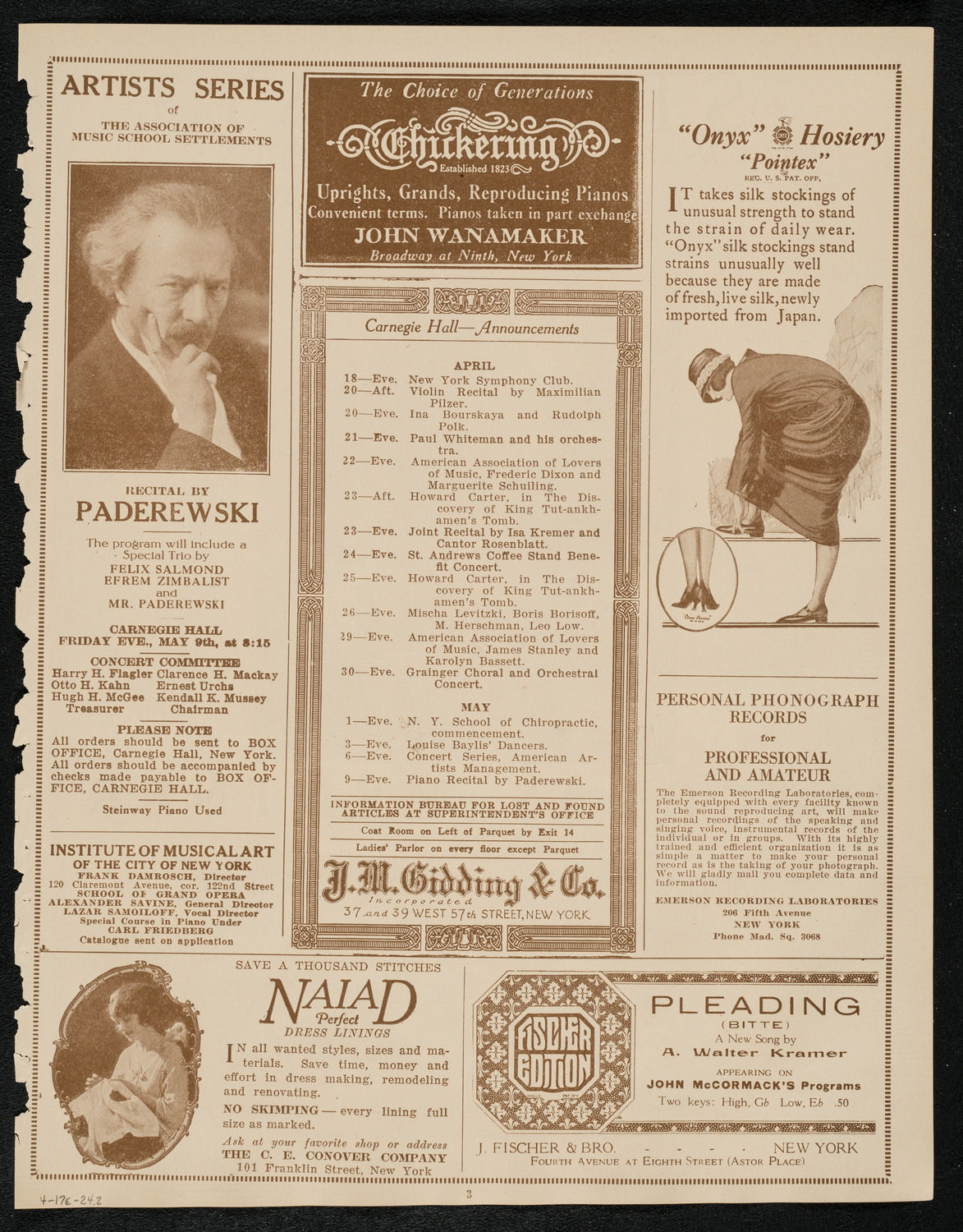 New York Philharmonic, April 17, 1924, program page 3