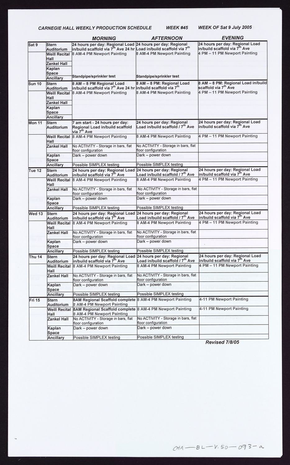 Carnegie Hall Booking Ledger, volume 50, page 93a