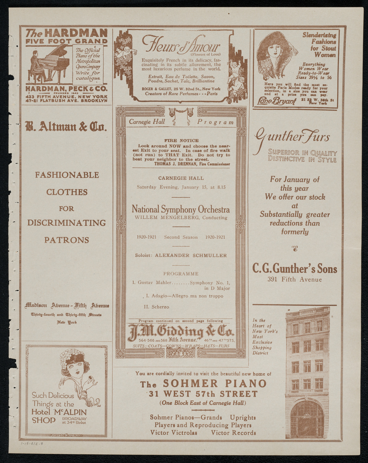 National Symphony Orchestra, January 15, 1921, program page 5