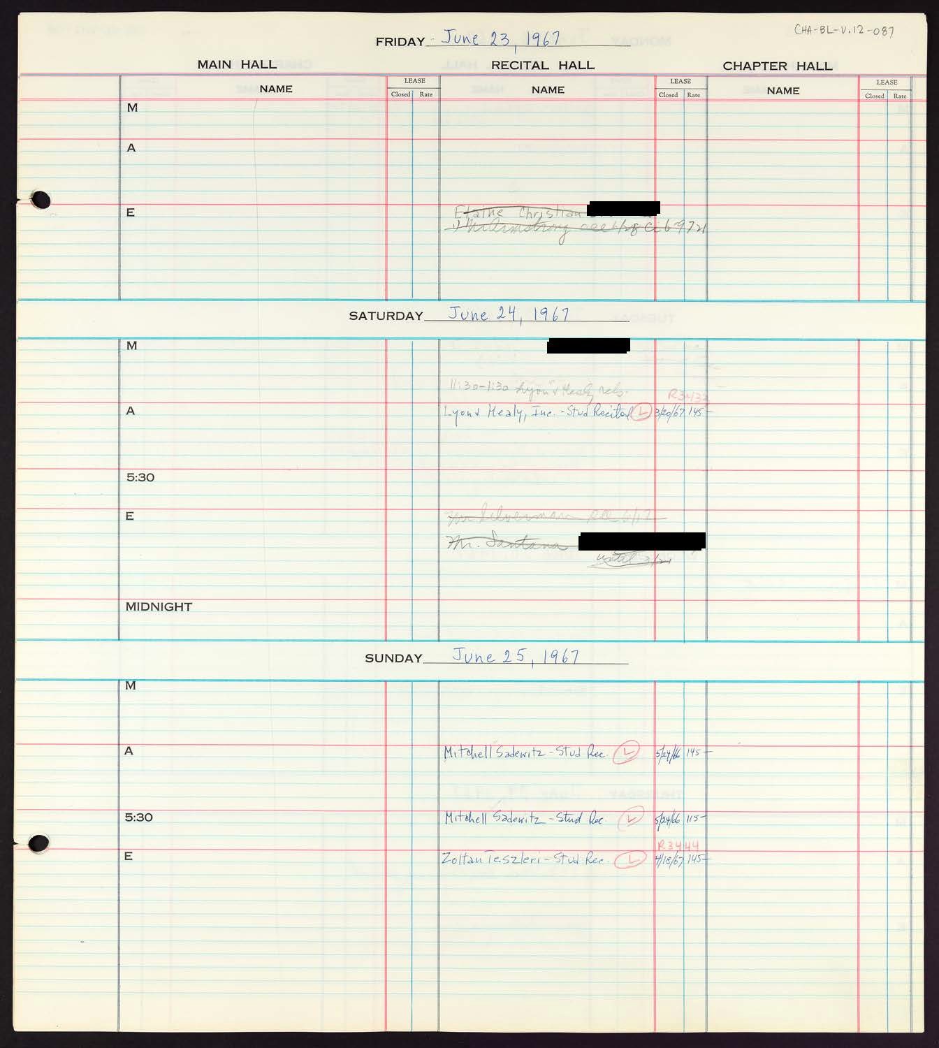 Carnegie Hall Booking Ledger, volume 12, page 87