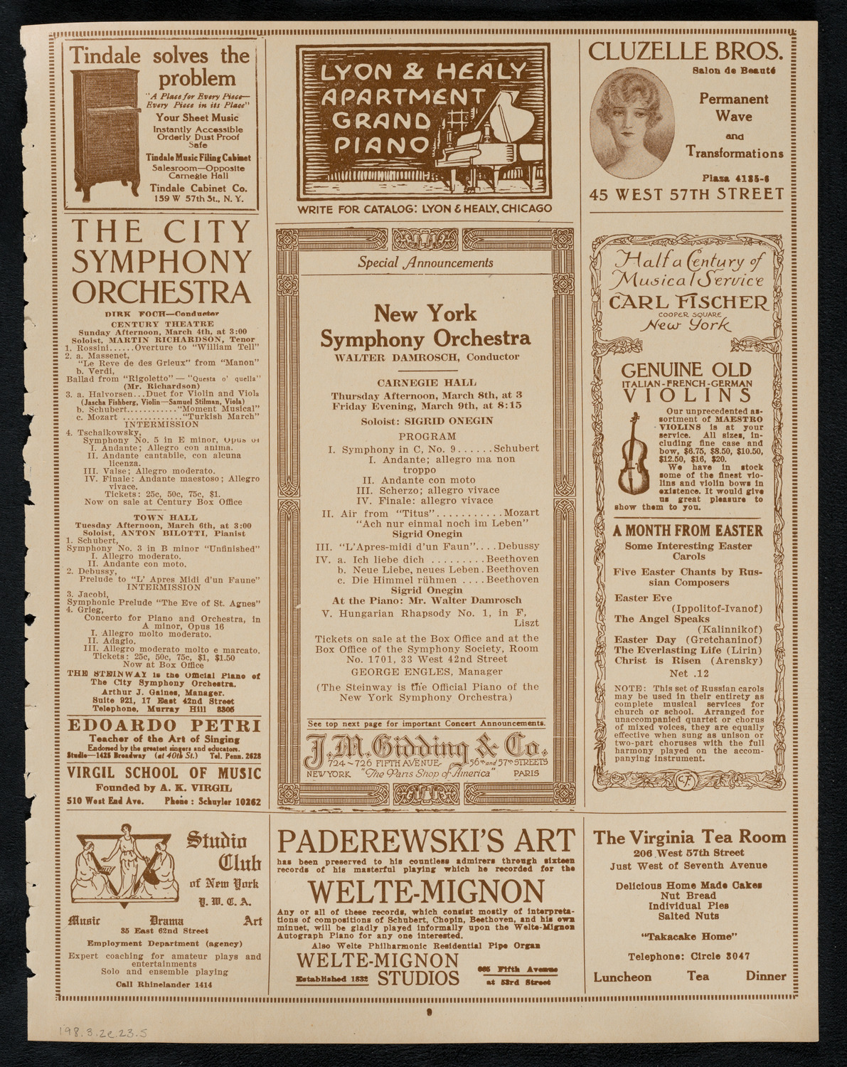 New York Symphony Orchestra, March 2, 1923, program page 9
