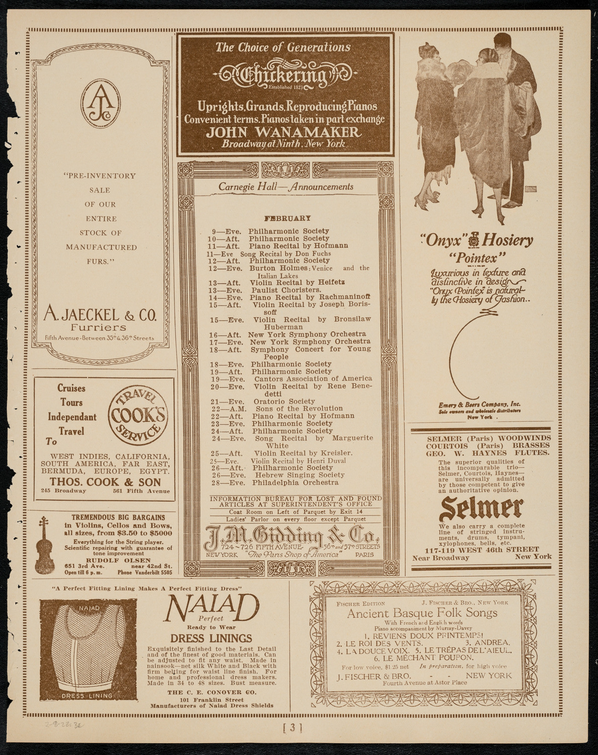 Schola Cantorum of New York, February 8, 1922, program page 3