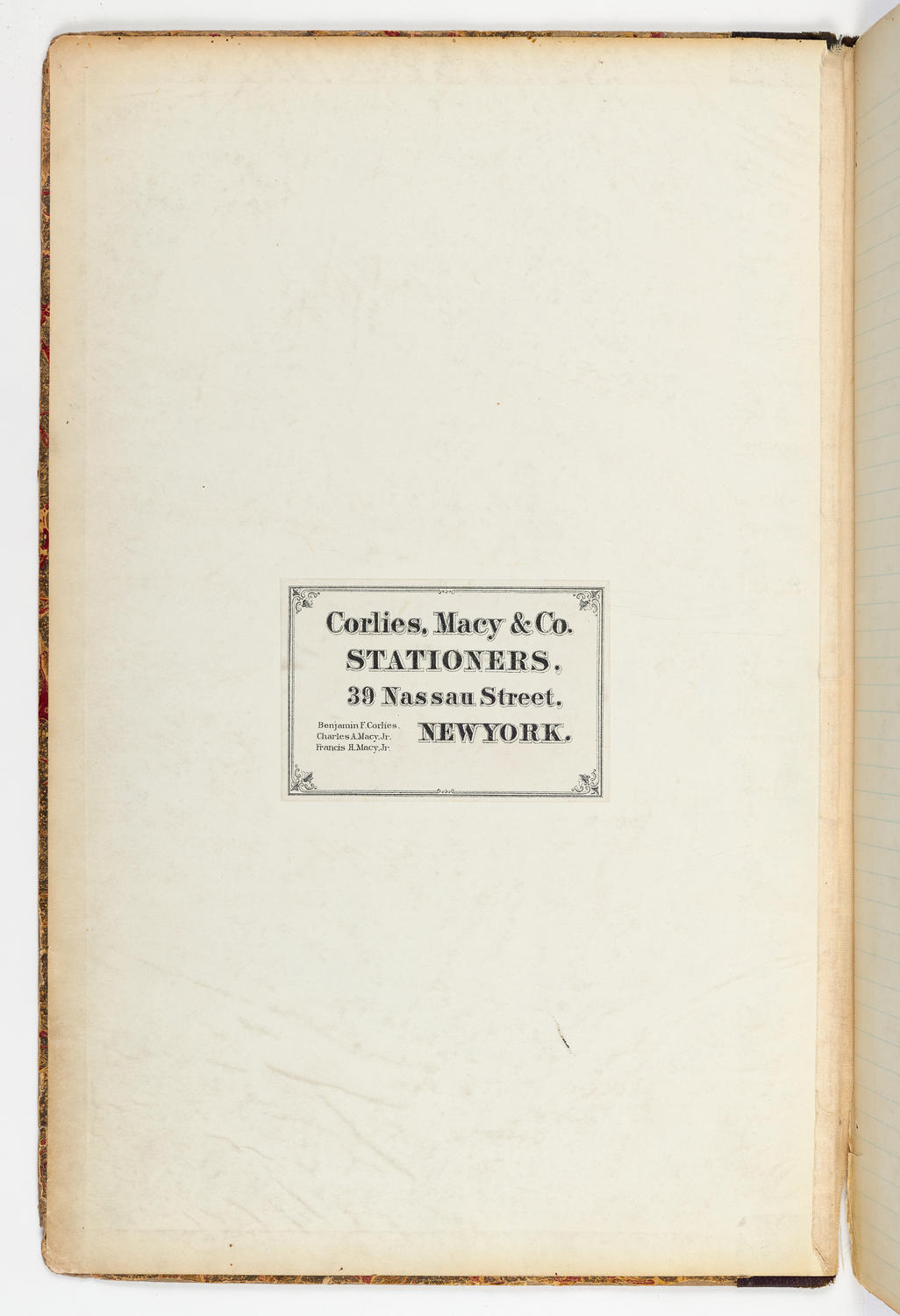 Music Hall Account Ledger Index, volume 2, inside front cover