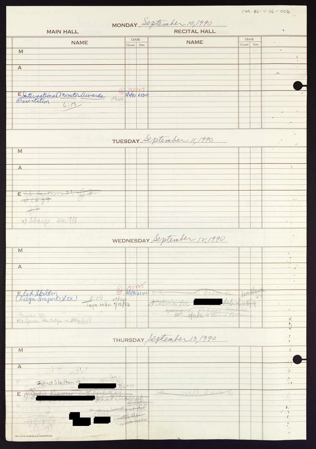 Carnegie Hall Booking Ledger, volume 36, page 6