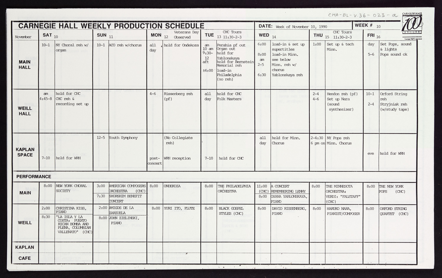 Carnegie Hall Booking Ledger, volume 36, page 23a