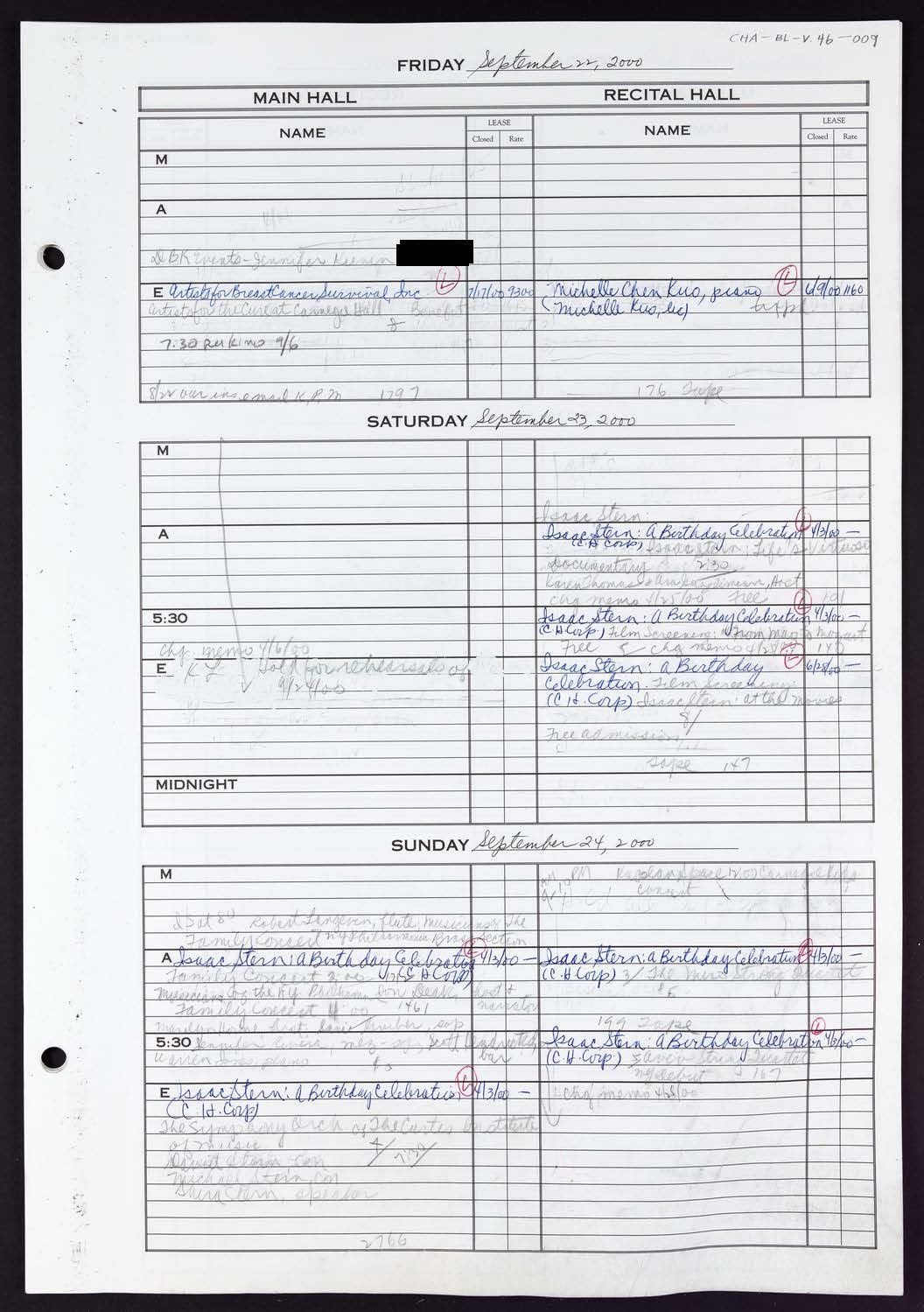 Carnegie Hall Booking Ledger, volume 46, page 9