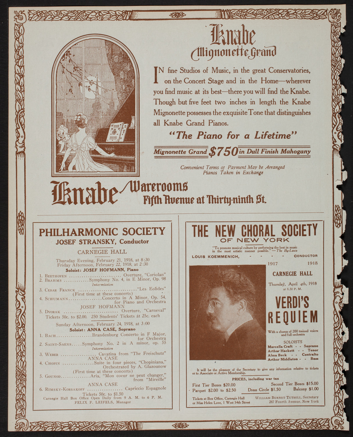New York Philharmonic, February 17, 1918, program page 12