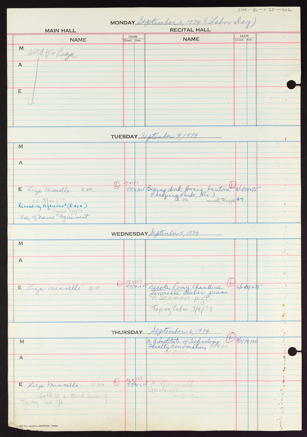 Carnegie Hall Booking Ledger, volume 25, page 2