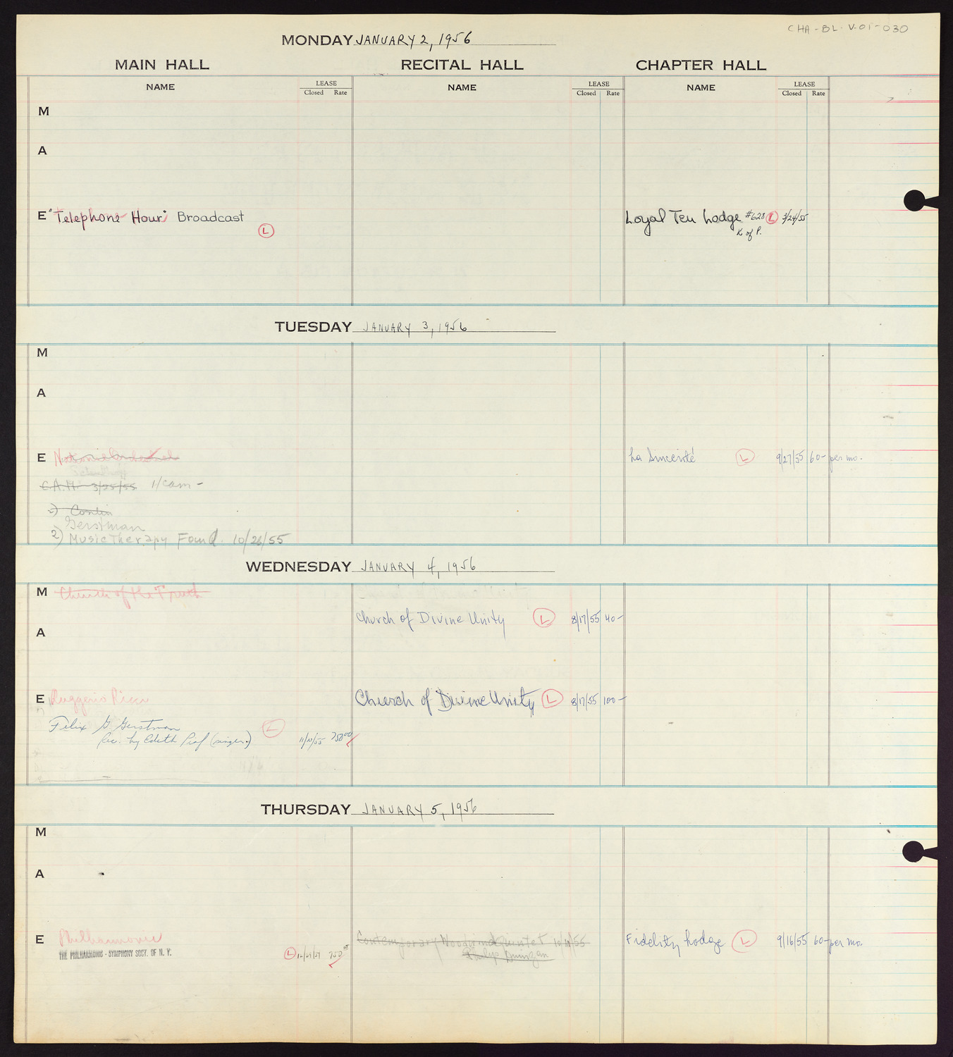 Carnegie Hall Booking Ledger, volume 1, page 30