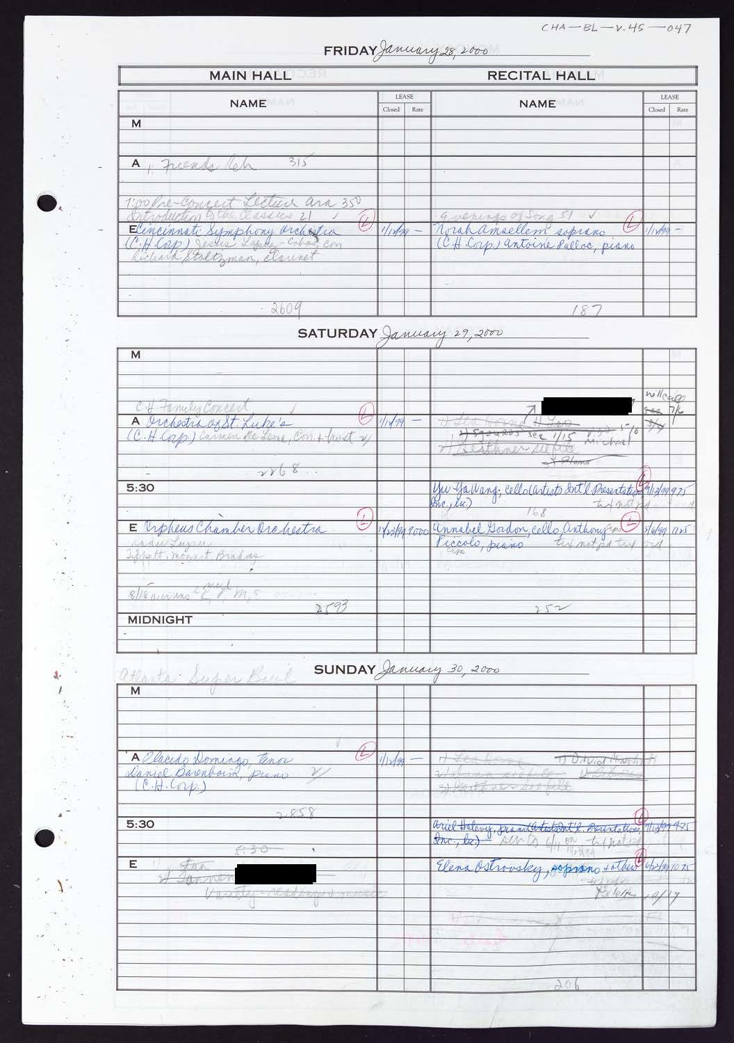 Carnegie Hall Booking Ledger, volume 45, page 47