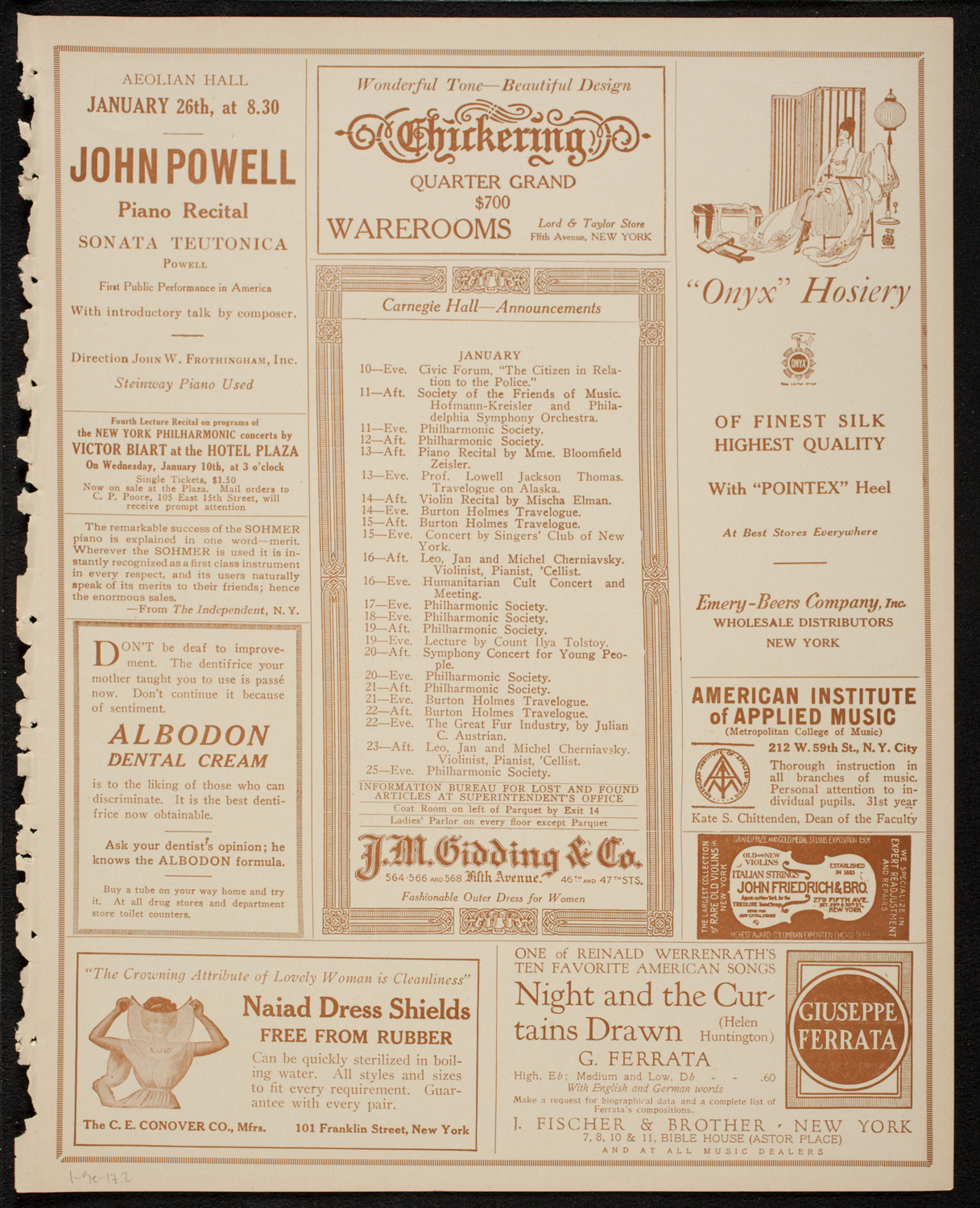 Cincinnati Symphony Orchestra, January 9, 1917, program page 3