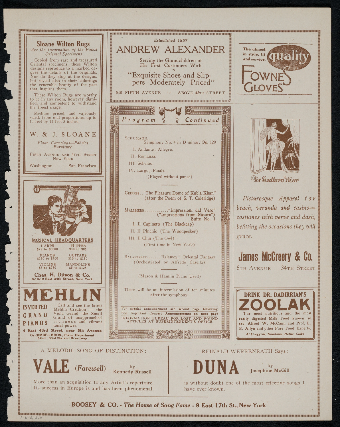 Boston Symphony Orchestra, January 8, 1921, program page 7
