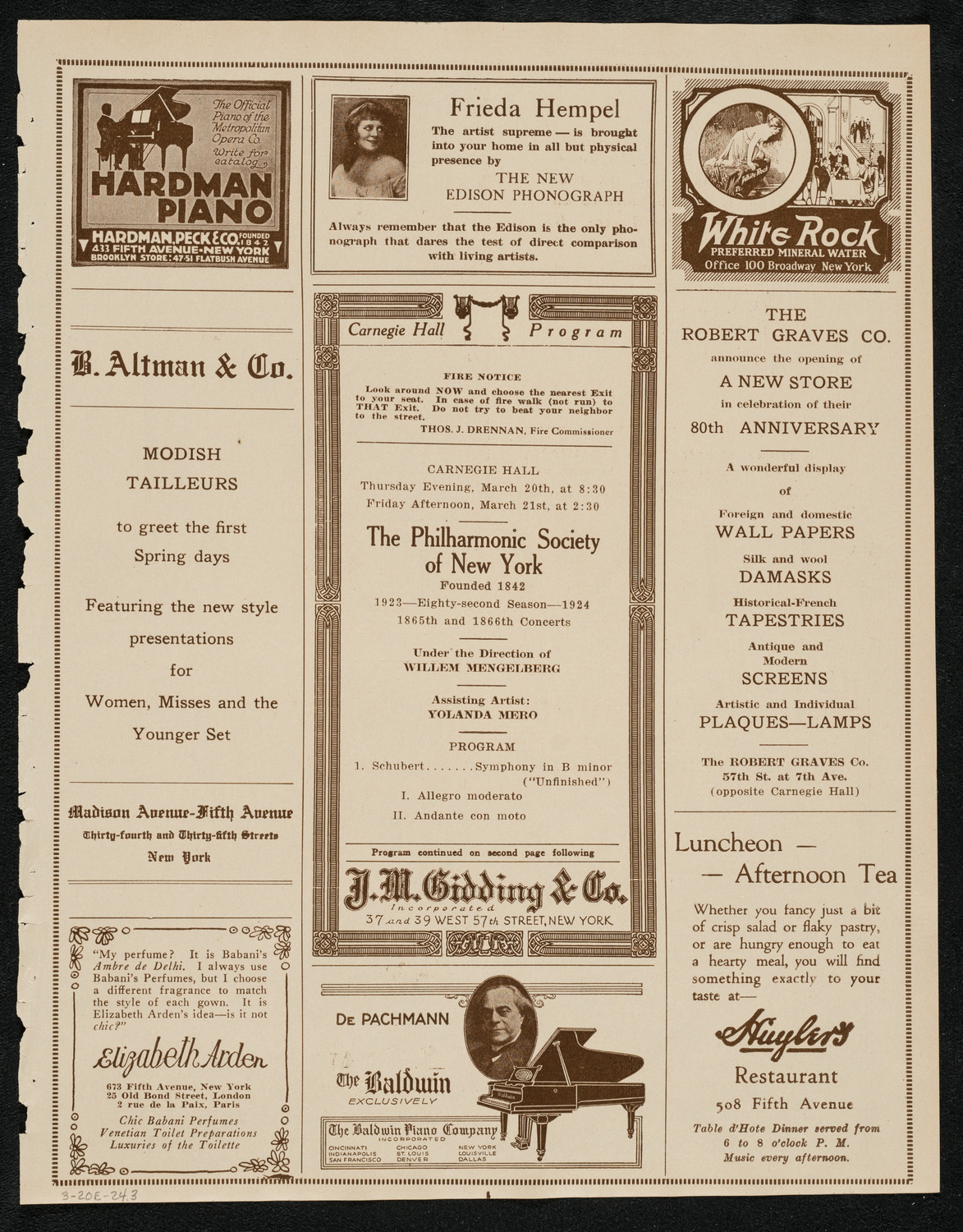 New York Philharmonic, March 20, 1924, program page 5