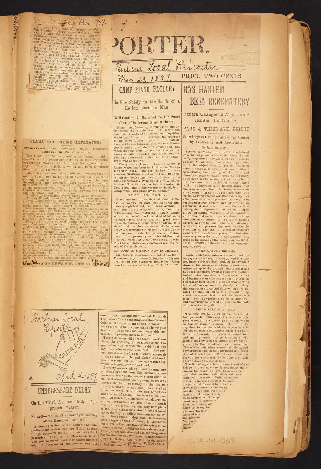 Isaac Hopper Scrapbook, page 67: 1897