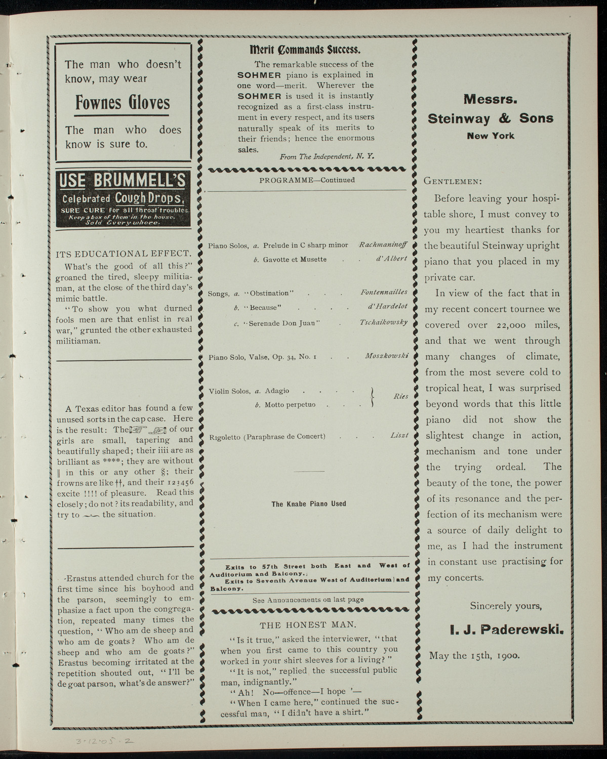 Lillian Marcus with Others, March 12, 1905, program page 3