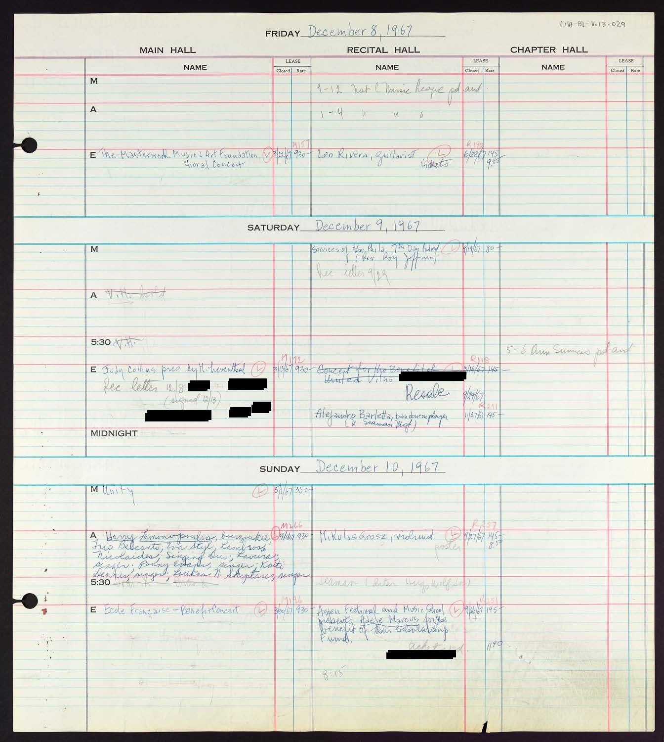 Carnegie Hall Booking Ledger, volume 13, page 29