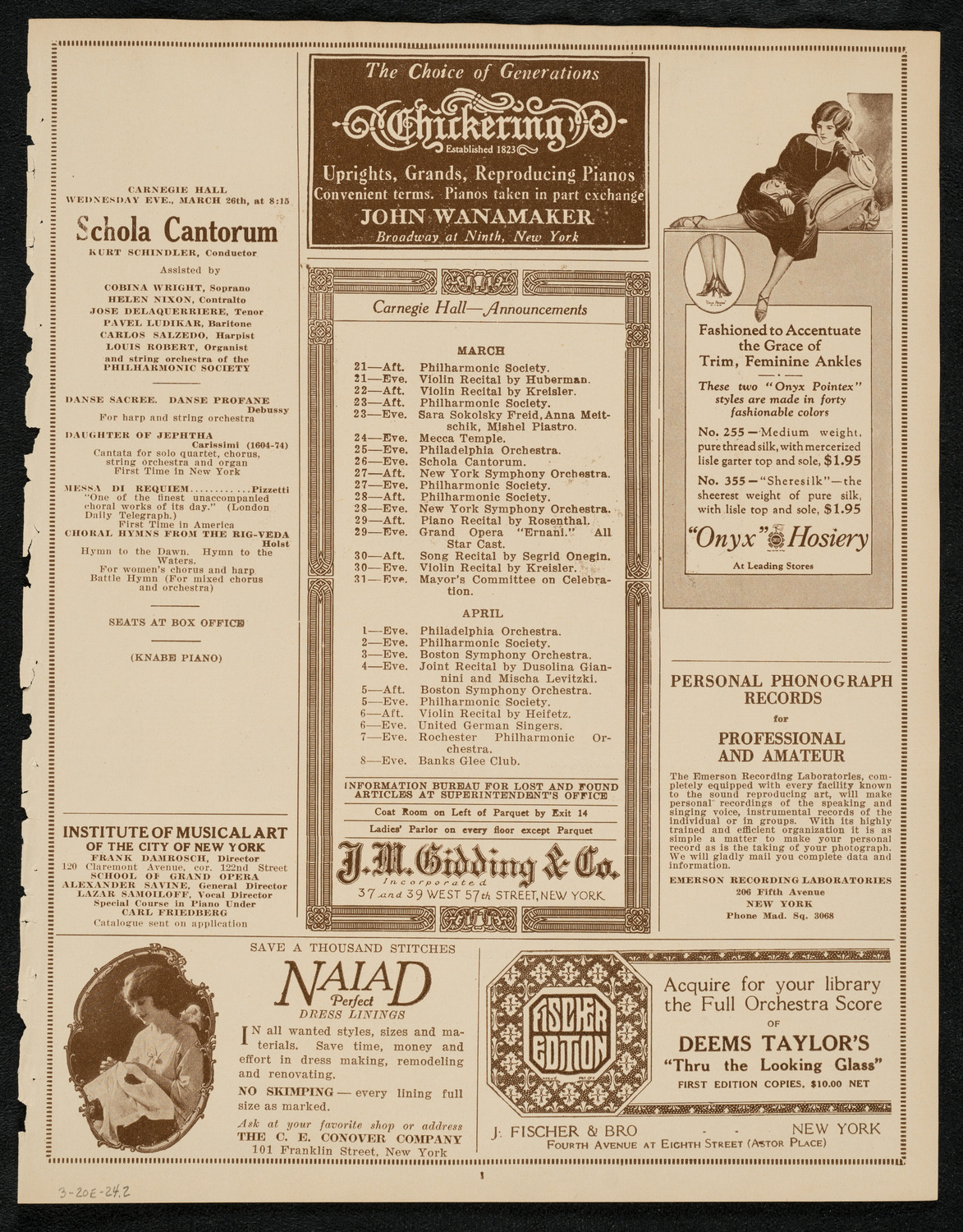 New York Philharmonic, March 20, 1924, program page 3