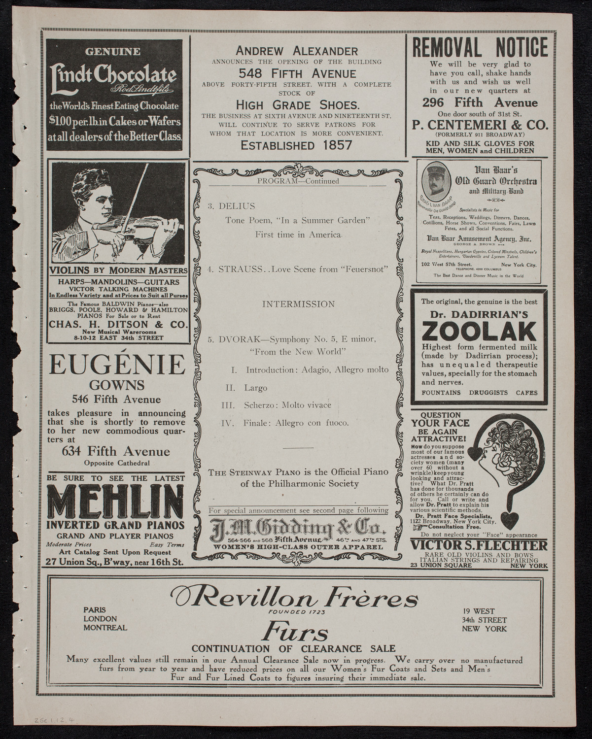 New York Philharmonic, January 25, 1912, program page 7