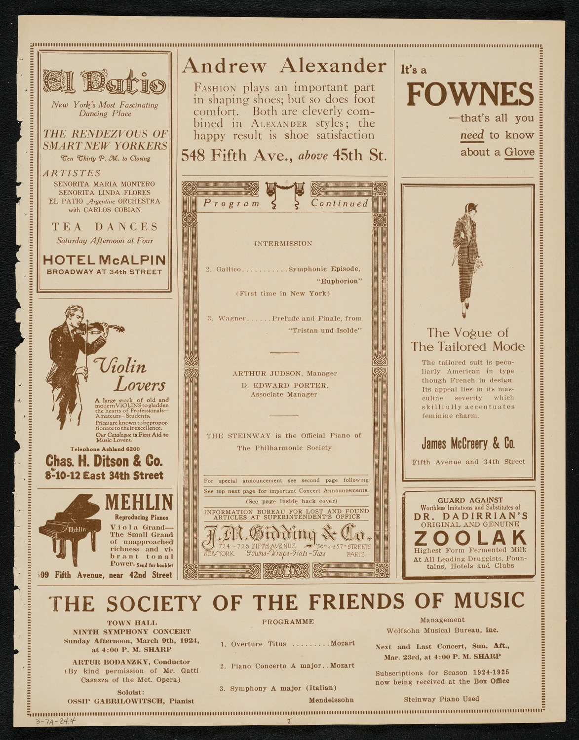 New York Philharmonic, March 7, 1924, program page 7