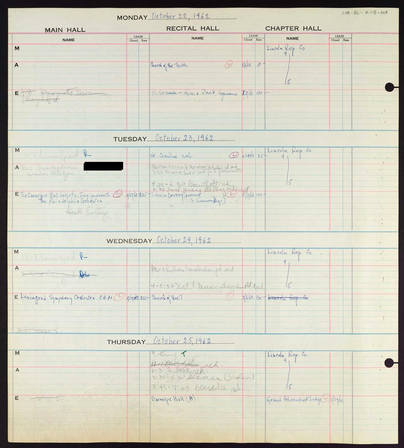 Carnegie Hall Booking Ledger, volume 8, page 8