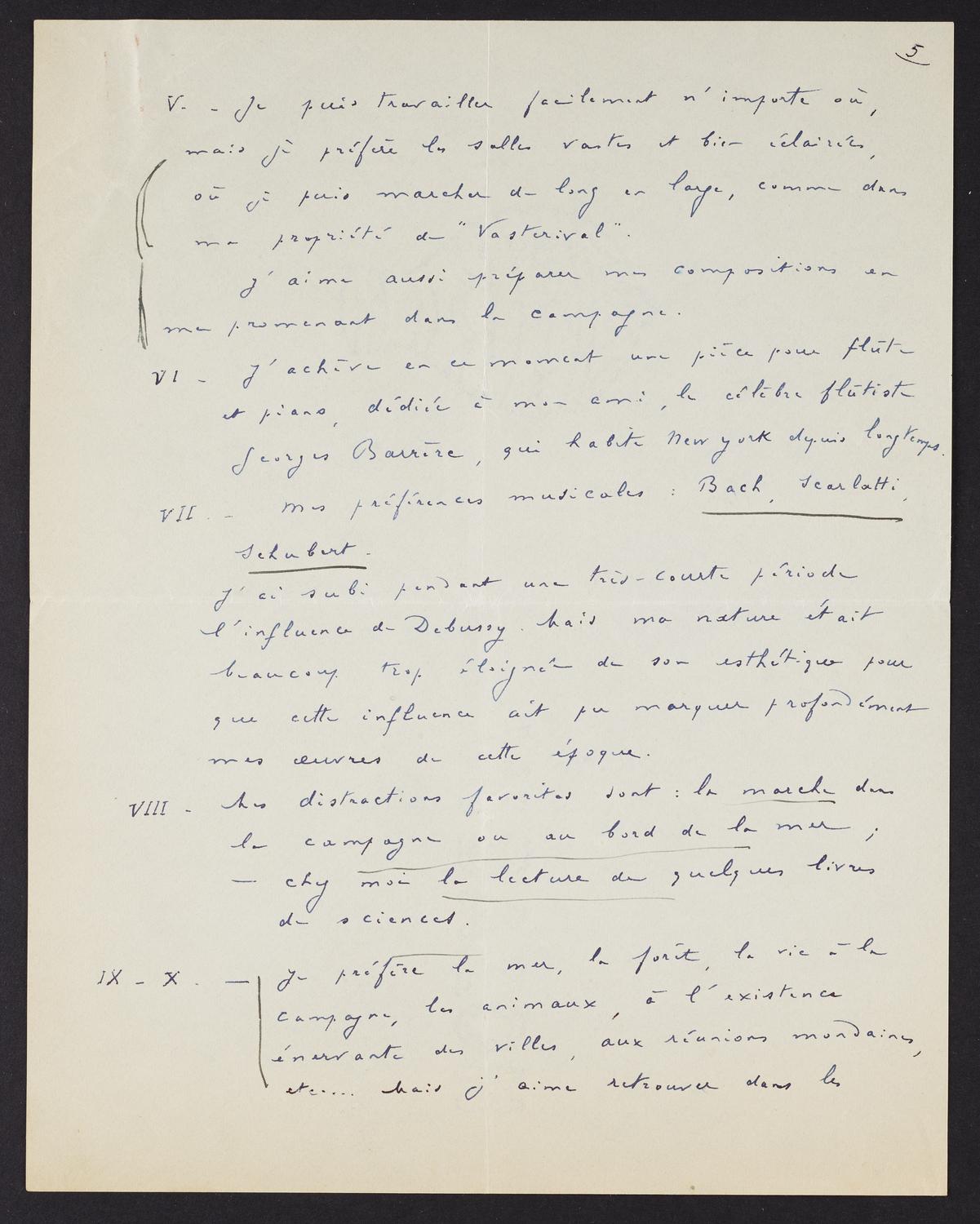 Correspondence from Albert Roussel to David Ewen, page 7 of 8
