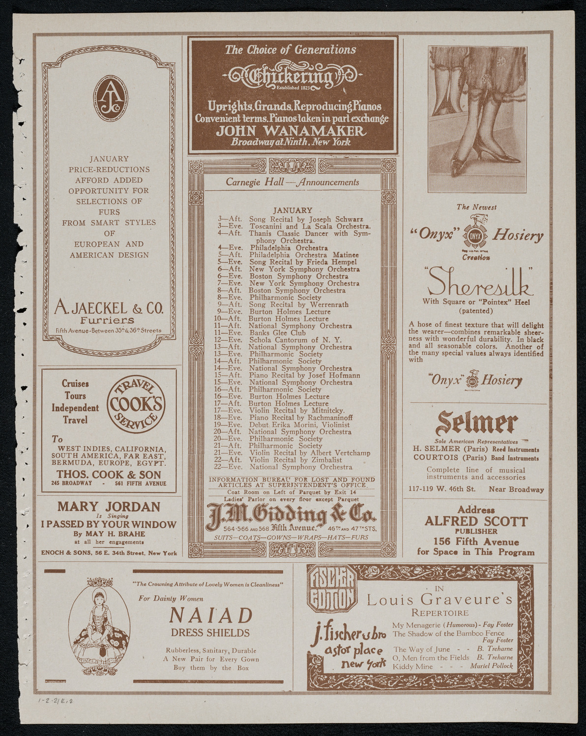 National Symphony Orchestra, January 2, 1921, program page 3