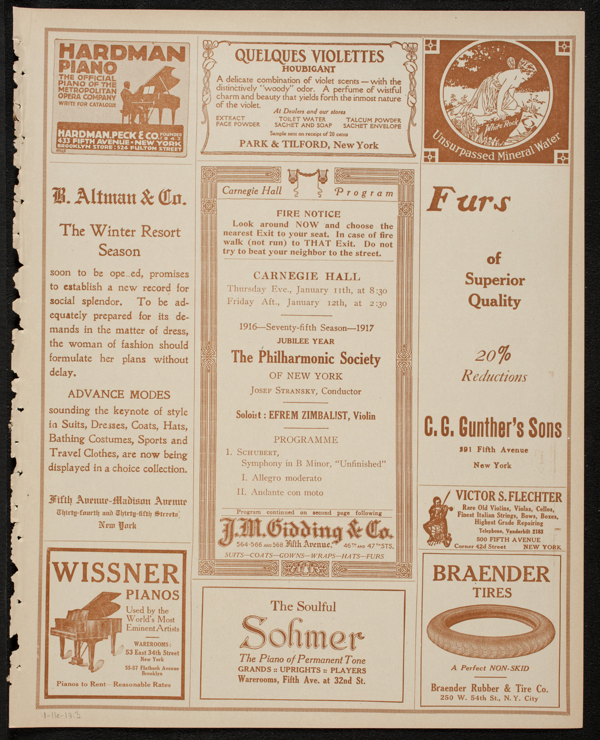 New York Philharmonic, January 11, 1917, program page 5