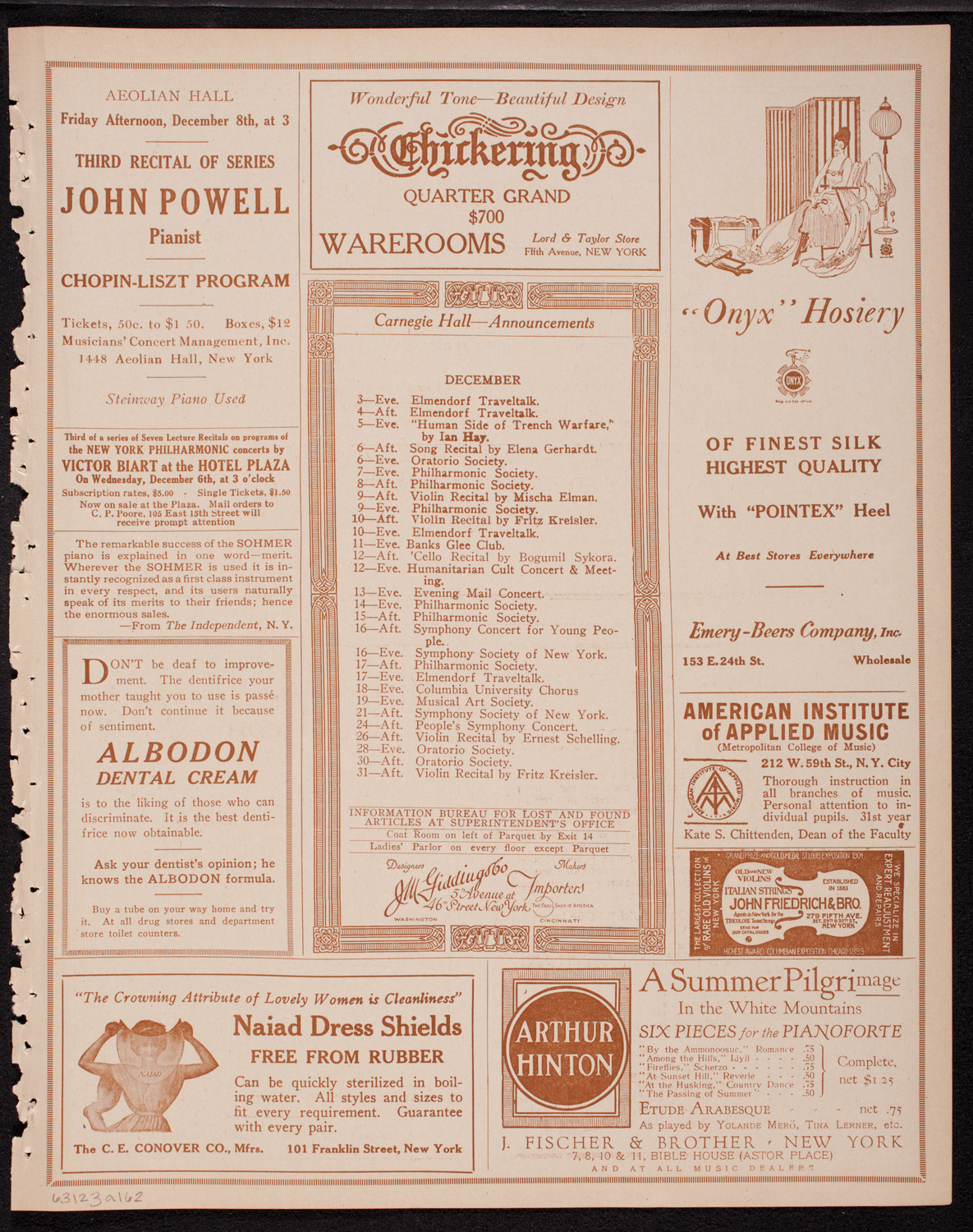 New York Philharmonic, December 3, 1916, program page 3