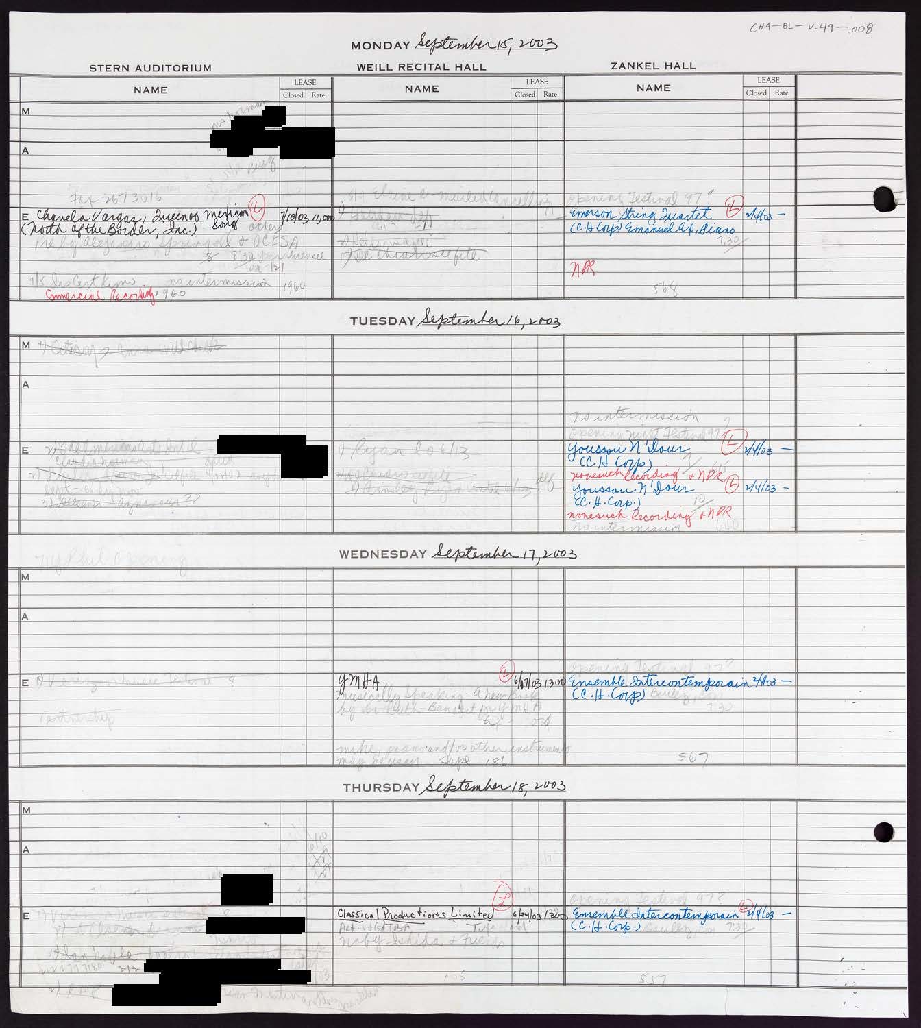 Carnegie Hall Booking Ledger, volume 49, page 8