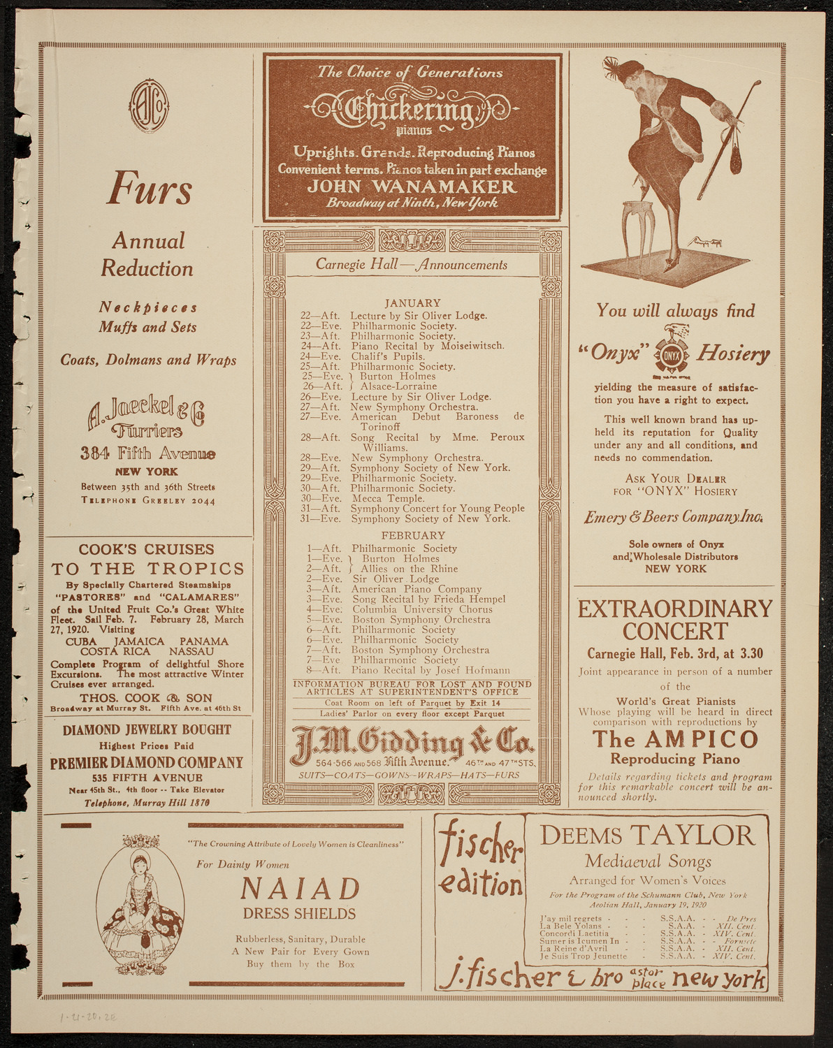 Schola Cantorum of New York, January 21, 1920, program page 3