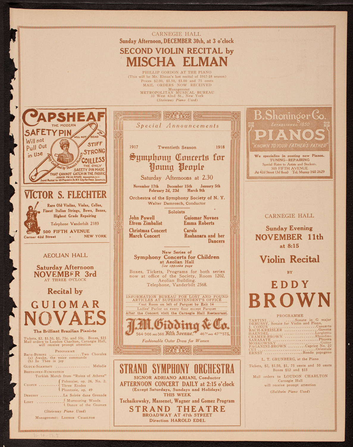 New York Symphony Orchestra, November 1, 1917, program page 9