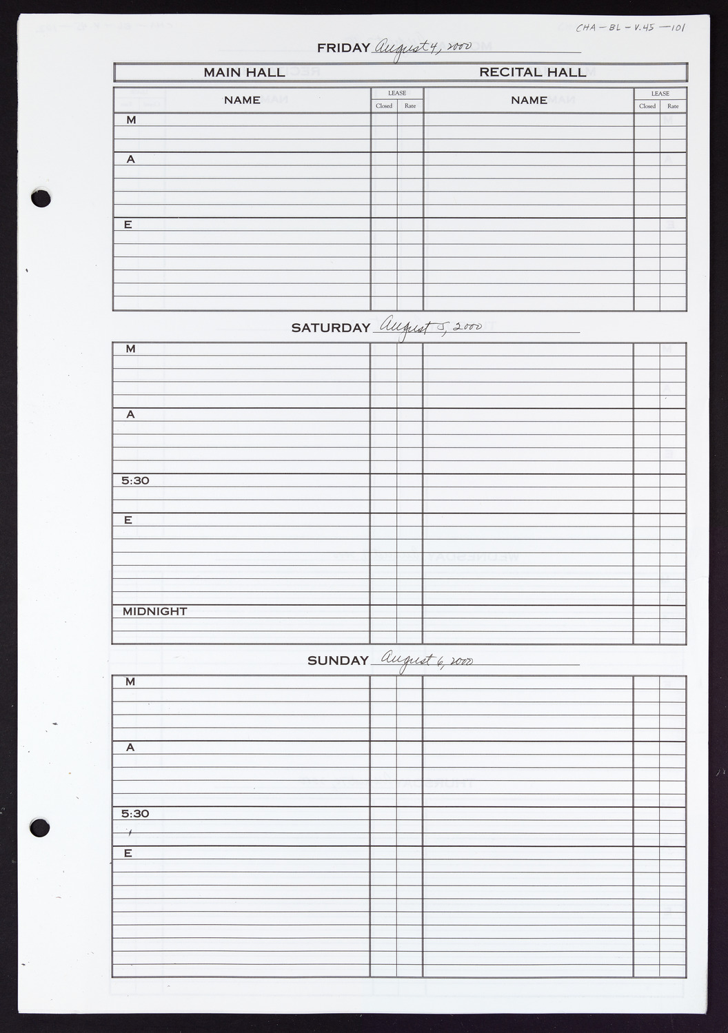 Carnegie Hall Booking Ledger, volume 45, page 101